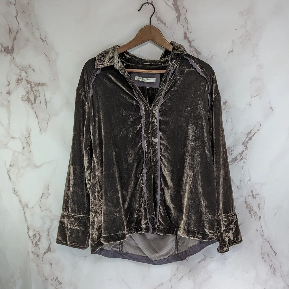 Free People Top Womens XS Brown Crushed Velvet Button Up We The Free Marianne